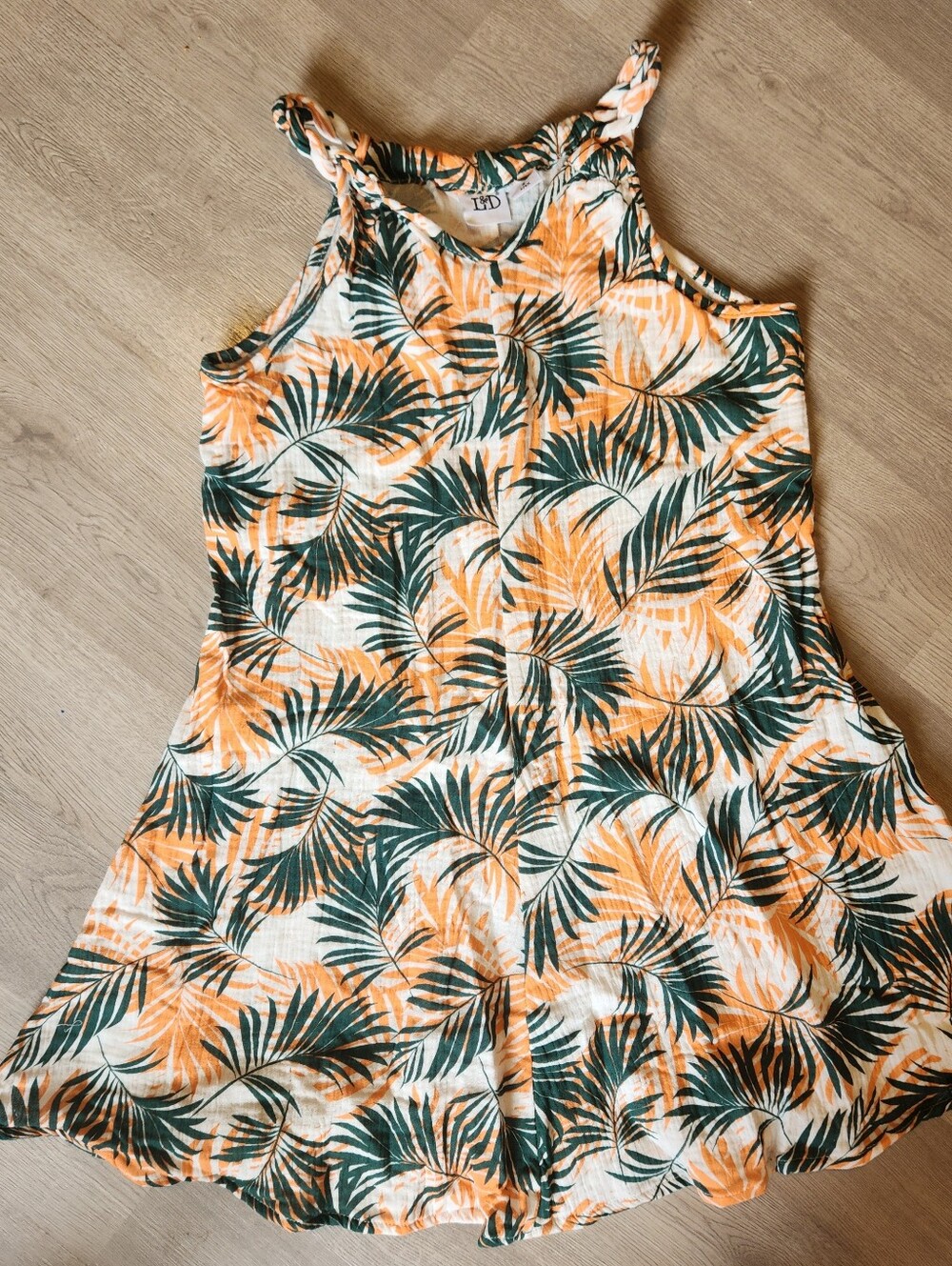 L&D Girls 6 Tropical A Line Flare Cut Cotton Dress With Decorative Knot Straps